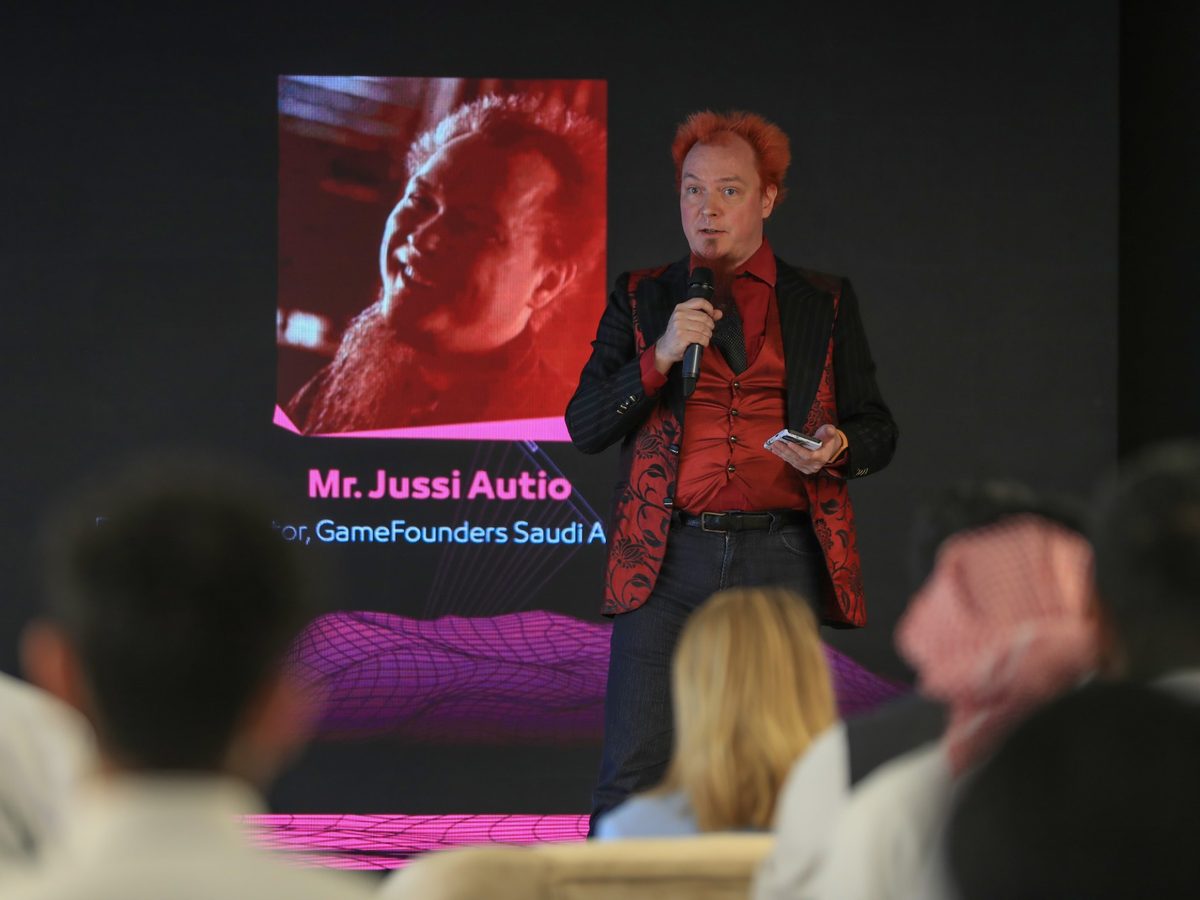 Jussi Autio speaking as Resident Mentor at Game Founders in Saudi Arabia